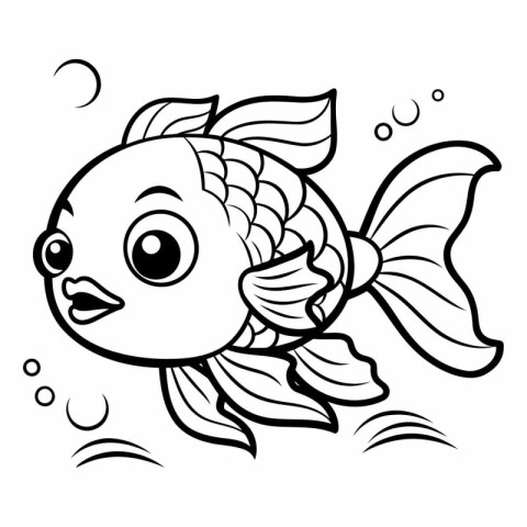 Black and White Cartoon Illustration of Cute Fish Animal Charact