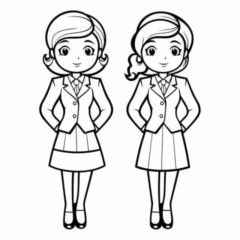 Black and White Cartoon Illustration of Young Businesswoman or S