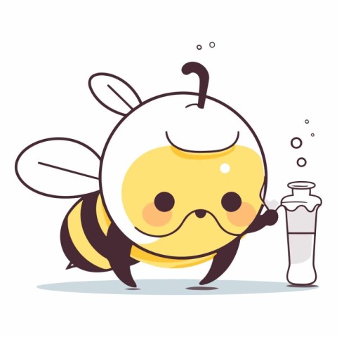 Cute cartoon bee with a bottle of milk.