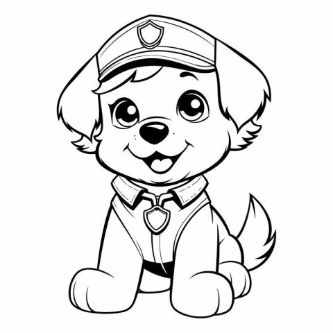 Black and White Cartoon Illustration of Cute Puppy Sailor Charac