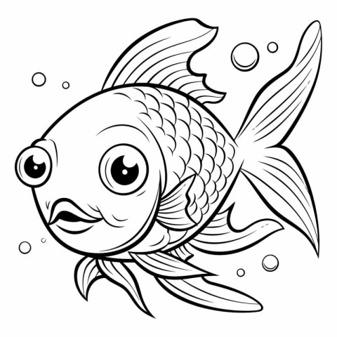 Black and White Cartoon Illustration of Cute Fish Animal Charact