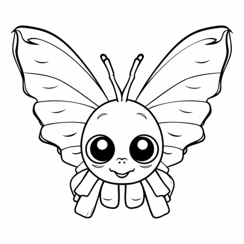 Black and white butterfly. Cute cartoon character.