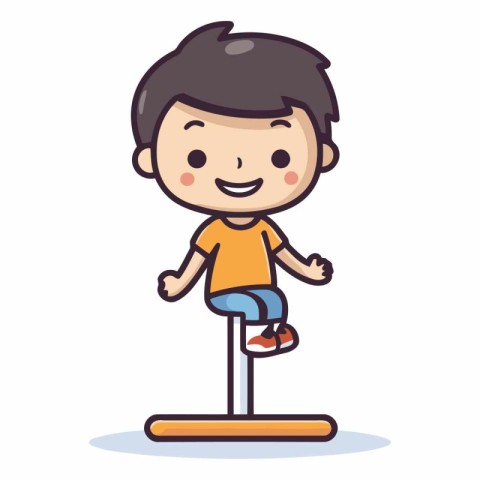 Boy balancing on a scale. Colorful cartoon character vector illu