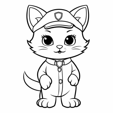 Black and White Cartoon Illustration of Cute Cat Coloring Book