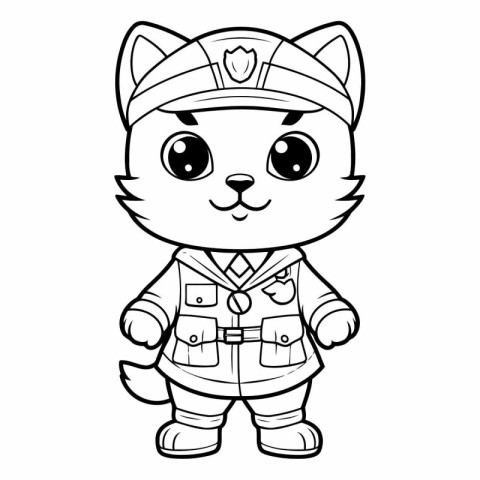 Black and White Cartoon Illustration of Cute Cat Sailor Characte