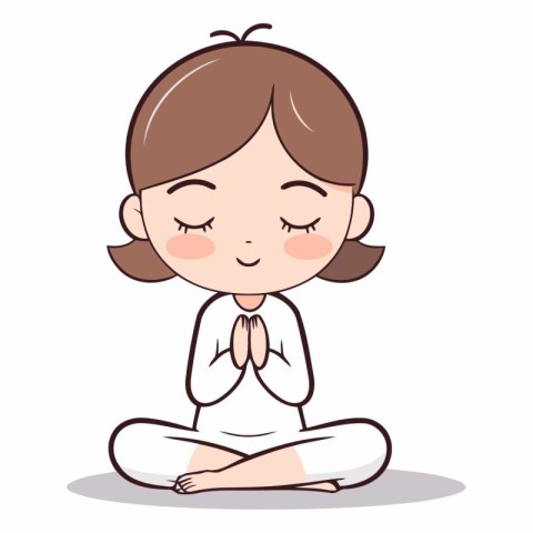 Illustration of a little girl doing yoga in lotus position.