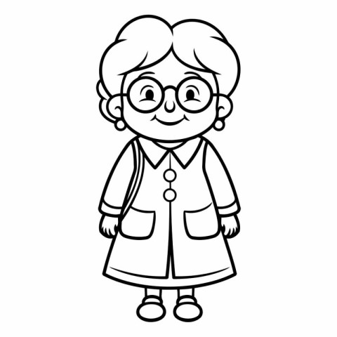 cute grandmother with glasses and coat cartoon vector illustrati