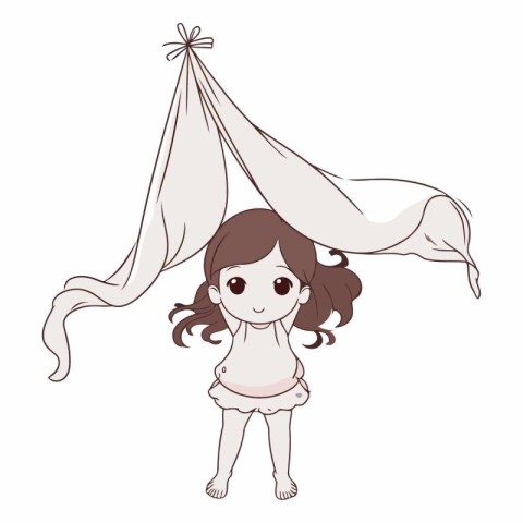 Illustration of a cute little girl sleeping under a white sheet.