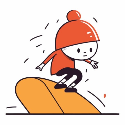 Cartoon skier jumping on snowboard. Flat style vector illustrati