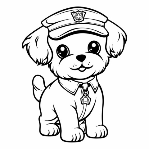 Black and White Cartoon Illustration of Cute Puppy Police Dog An