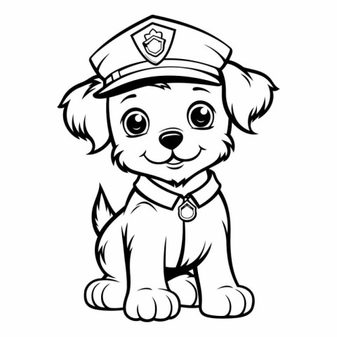 Black and White Cartoon Illustration of Cute Puppy Police Dog An