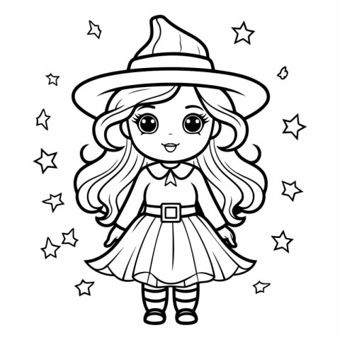 Coloring Page Outline Of Cute Cartoon Witch Girl Vector Illustra