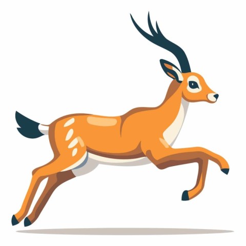 Running antelope on white background in cartoon style.