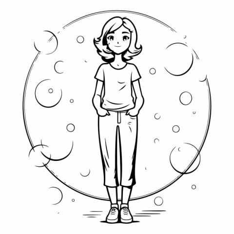 Outline illustration of a beautiful young woman in casual clothe