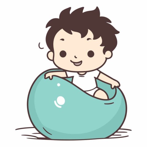 Illustration of a Cute Baby Boy Playing in a Swimming Pool