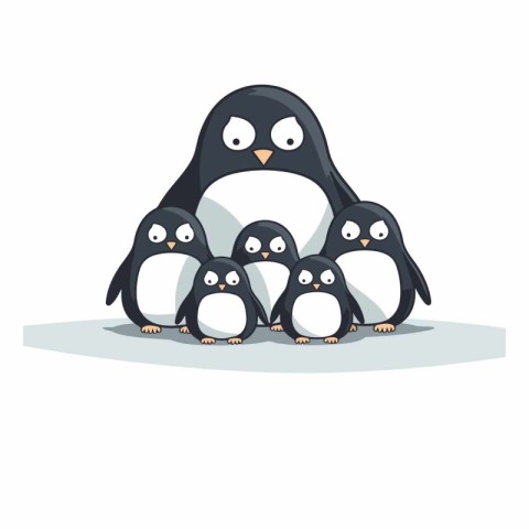 Penguin family isolated on a white background.