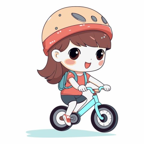 Vector illustration of a cute little girl in helmet riding a bic