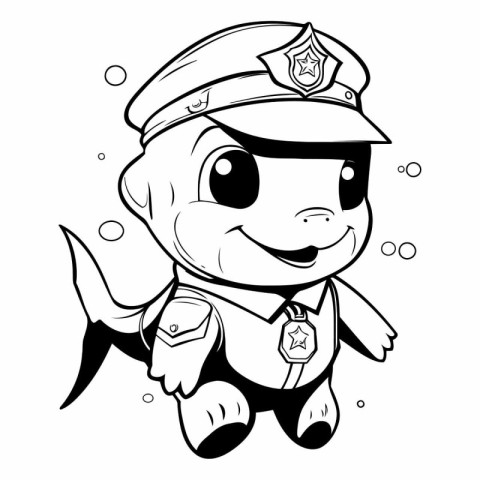 Black and White Cartoon Illustration of Cute Little Sailor Capta
