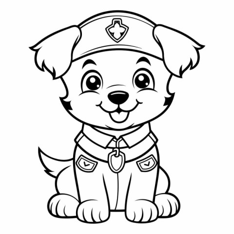 Black and White Cartoon Illustration of Cute Puppy Dog for Color