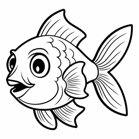 Black and White Cartoon Illustration of Cute Fish Animal Charact