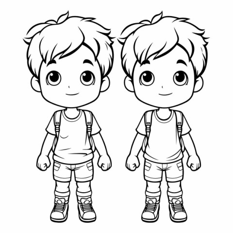 Vector Illustration of Cartoon Boy and Girl Character for Colori