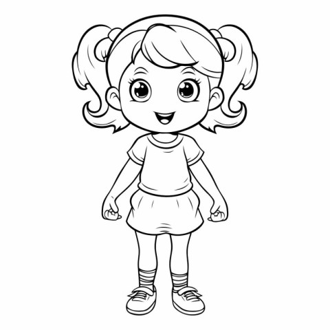 Coloring Page Outline Of a Cute Little Girl Cartoon Character