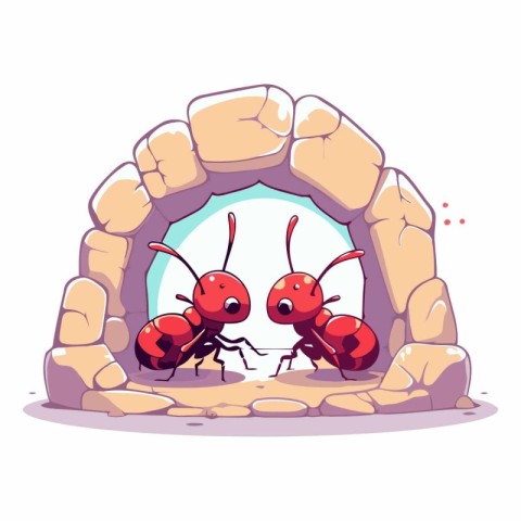 Ants in the stone arch. Cartoon vector illustration isolated on