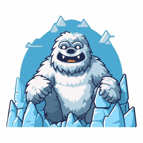 Vector illustration of a polar bear sitting on a rock in the ice