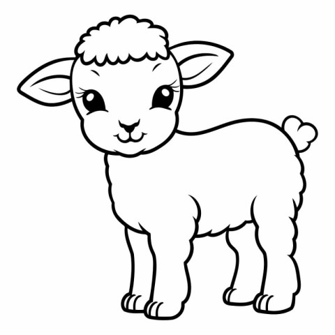 Black and White Cartoon Illustration of Cute Sheep Animal Charac