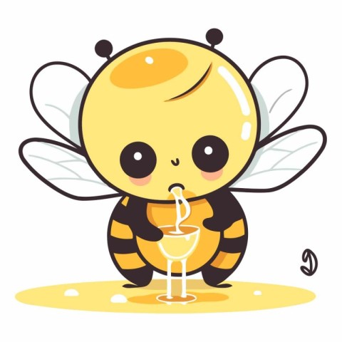 Cute cartoon bee holding a glass of wine.