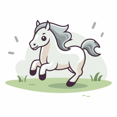 Vector illustration of a white horse running on the grass in the