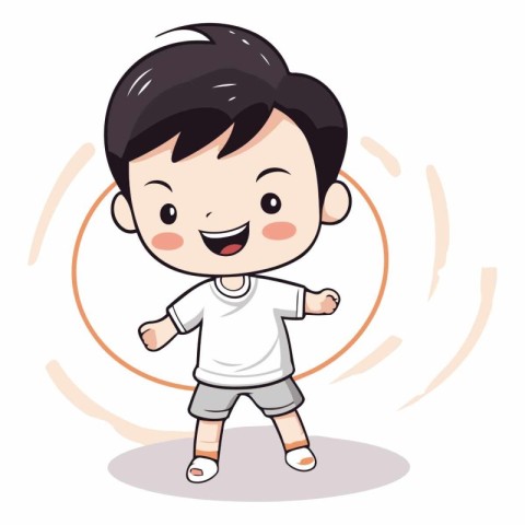 Cute boy running in the white t-shirt.