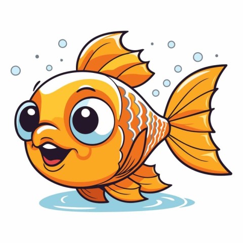 Cute cartoon goldfish swimming in the water.