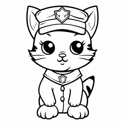 Coloring book for children: kitten in the form of a police offic