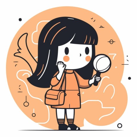 Cute little girl using magnifying glass.