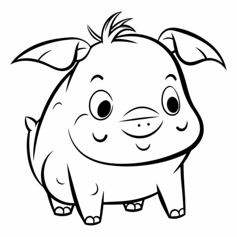 Black and White Cartoon Illustration of Cute Pig Animal Characte