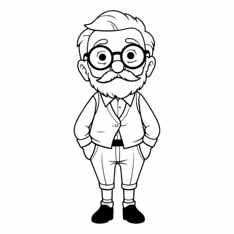 cute grandfather with glasses and mustache cartoon vector illust