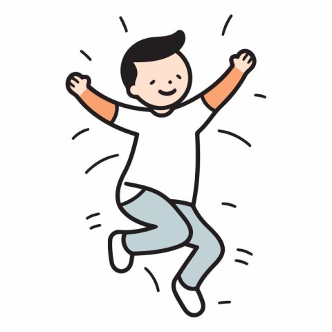 Illustration of a happy jumping boy on white background.