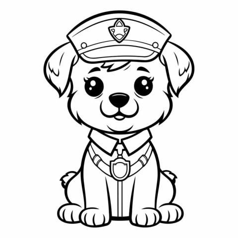 Black and White Cartoon Illustration of Cute Dog Pilot Character