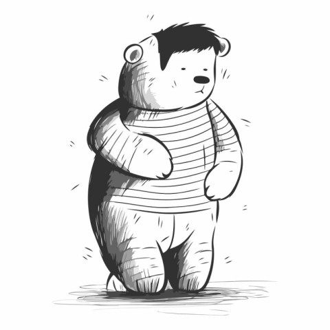 Polar bear in a striped sweater. Hand drawn vector illustration.