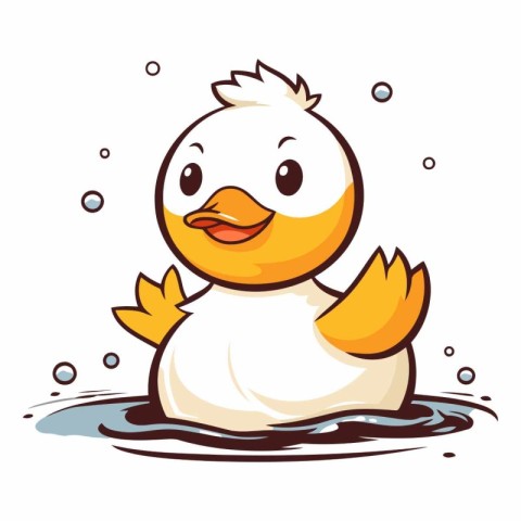 illustration of a cute duck in the water on a white background