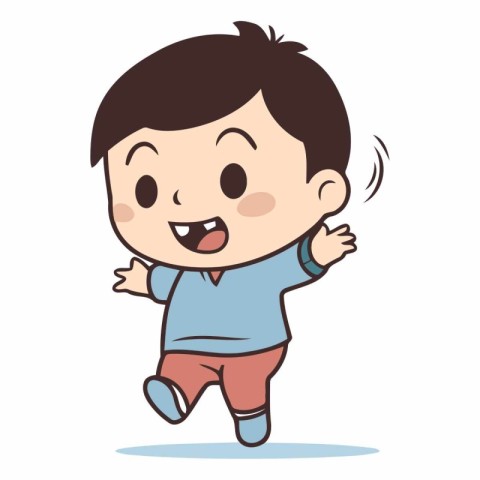 Cute little boy running and smiling. Vector cartoon character il