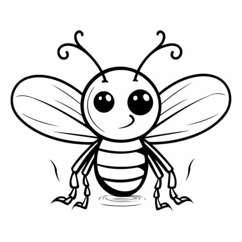 Black and White Cartoon Illustration of Cute Bee Character for C