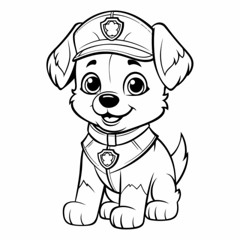 Cute cartoon puppy in police uniform for coloring book.