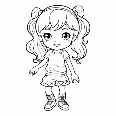 Coloring Page Outline Of a Cute Little Girl Cartoon Character