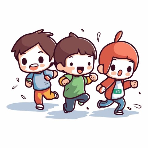 Running kids. cartoon vector illustration. isolated on a white b