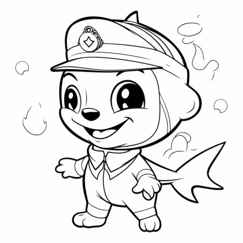 Coloring Page Outline of a Cute Cartoon Fish Policeman