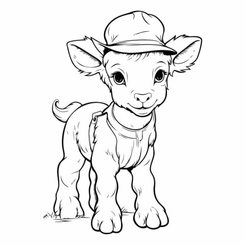 Cute cartoon baby goat in cowboy hat for children