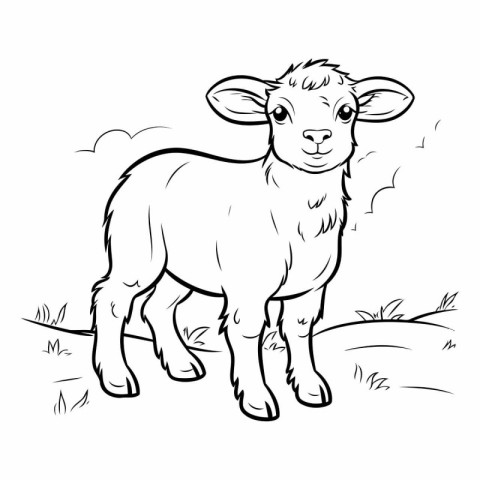 Vector illustration of cute sheep standing on the grass. Colorin