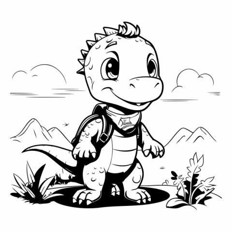 Vector illustration of Cute Dinosaur Cartoon Character for Color